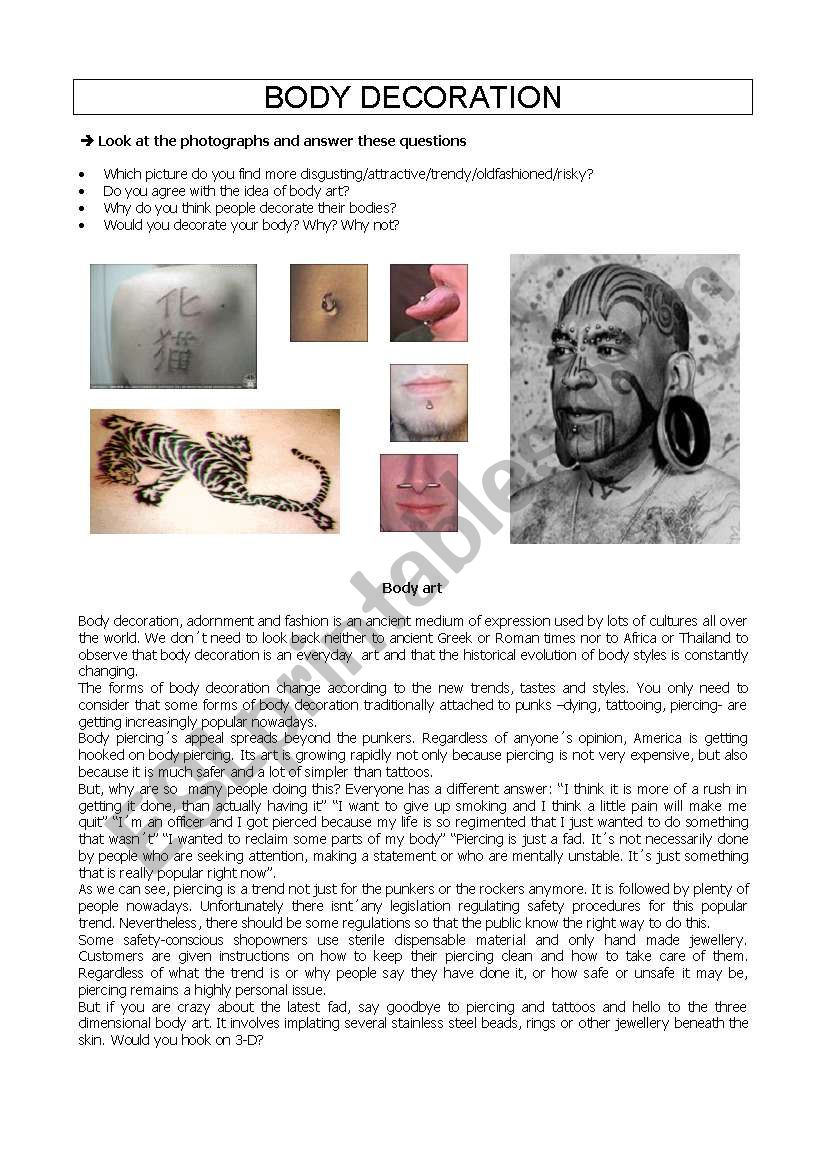 BODY DECORATION ESL worksheet by apalberto