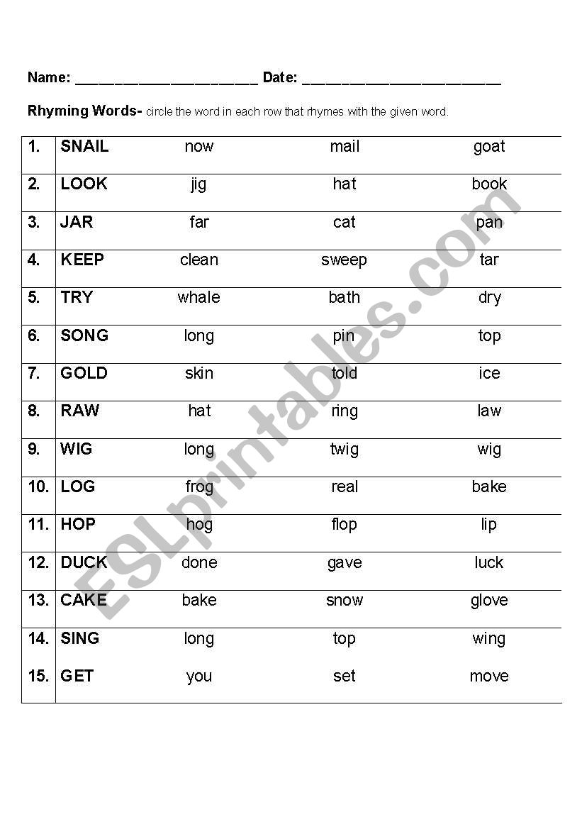 Rhyming ESL worksheet by gsiegel2