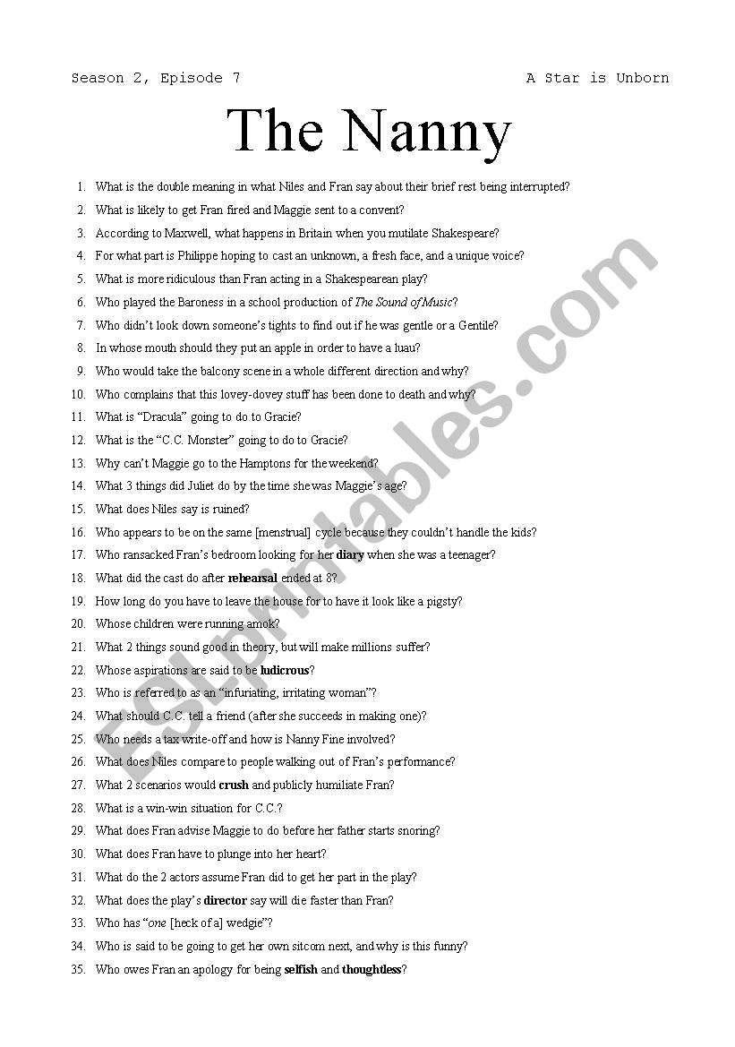 English worksheets The Nanny A Star Is Unborn