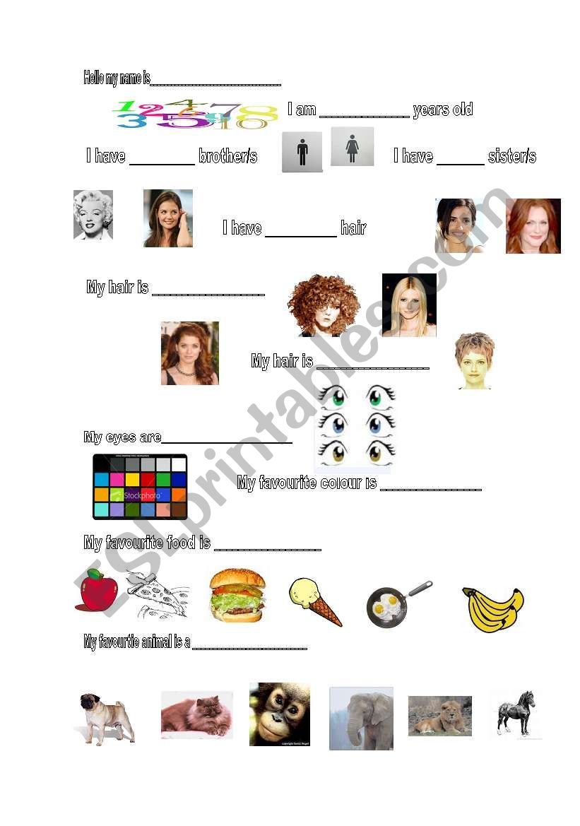 English worksheets Basic self description