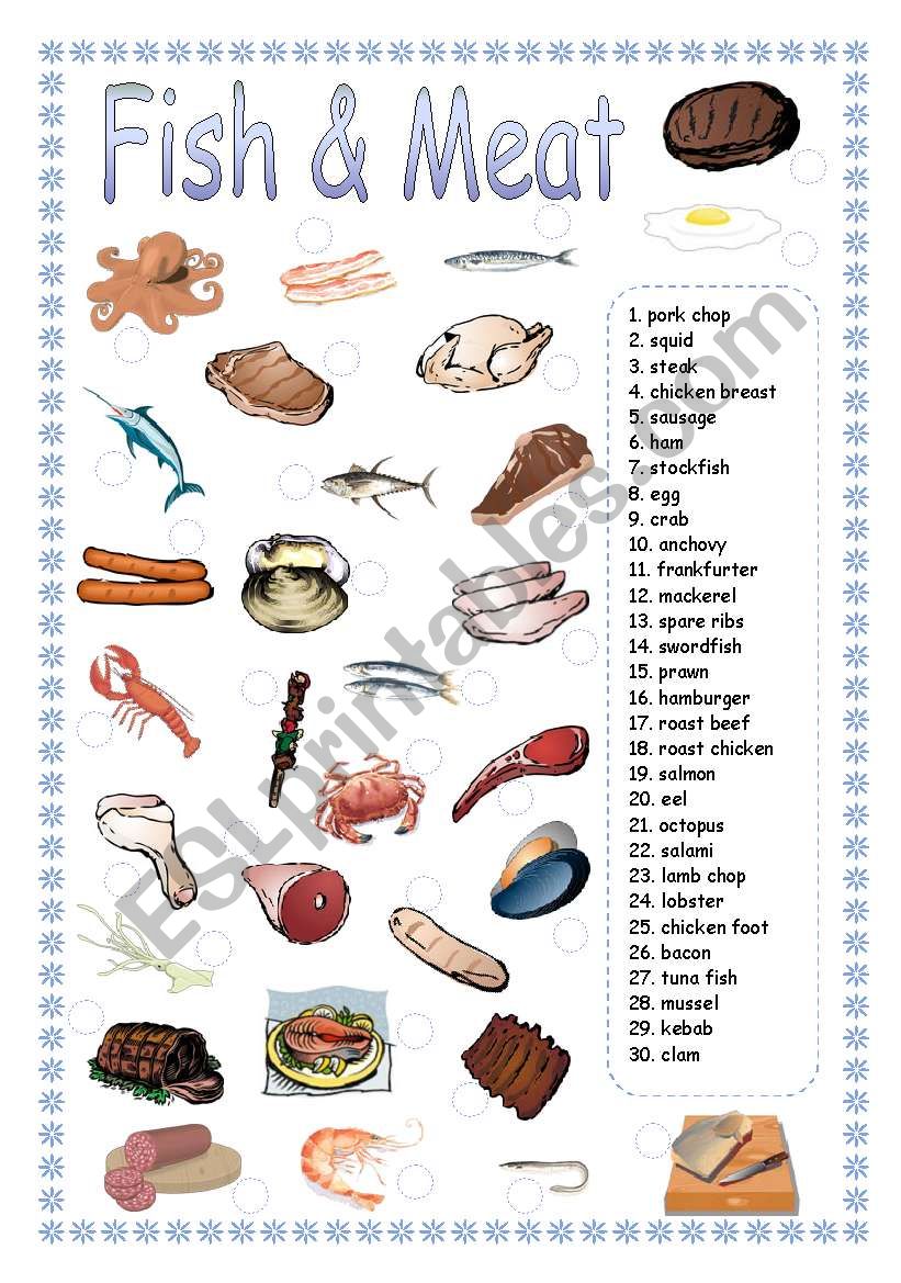 English worksheets FISH & MEAT MATCHING