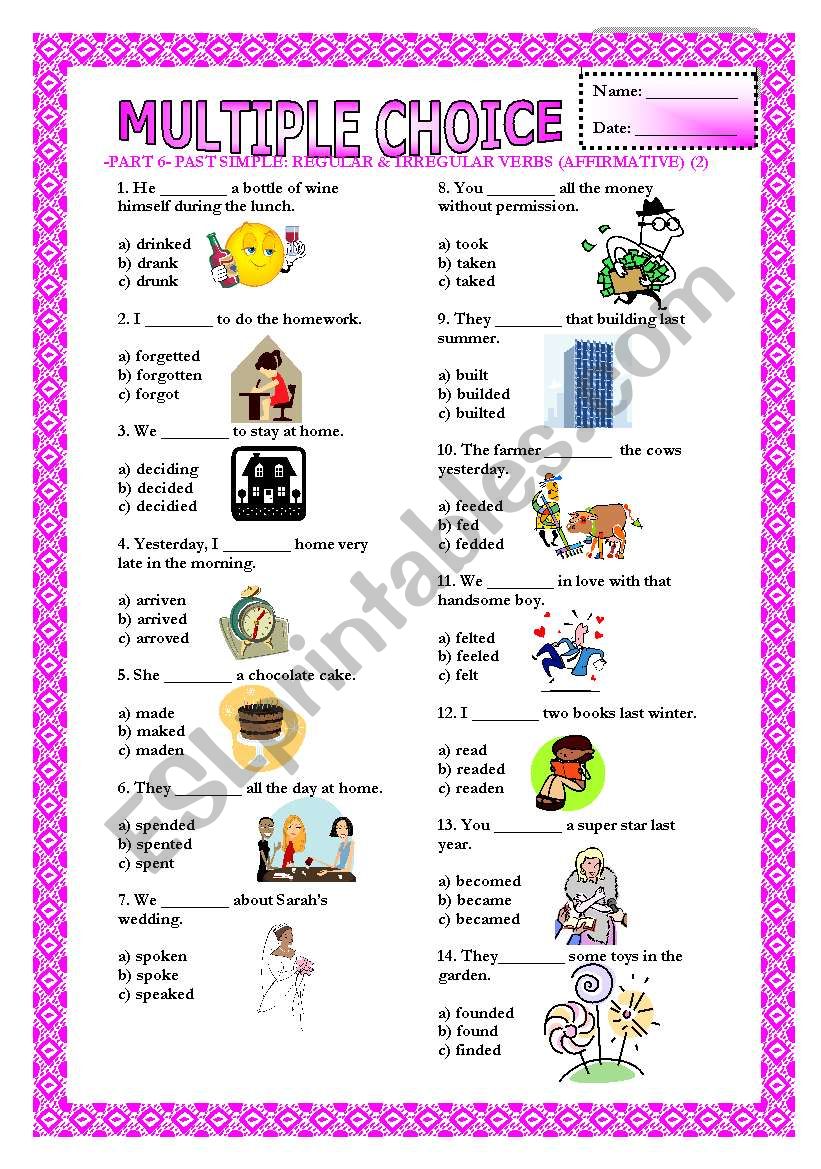 Multiple Choice Part 6 Past Simple Affirmative (Part