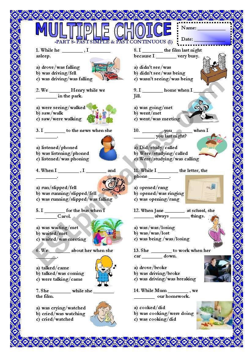 Multiple Choice Part 8 Past Simple & Past Continuous