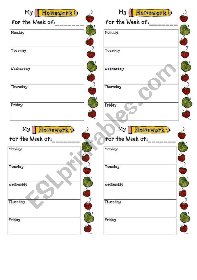 Homework Chart ESL worksheet by Etche