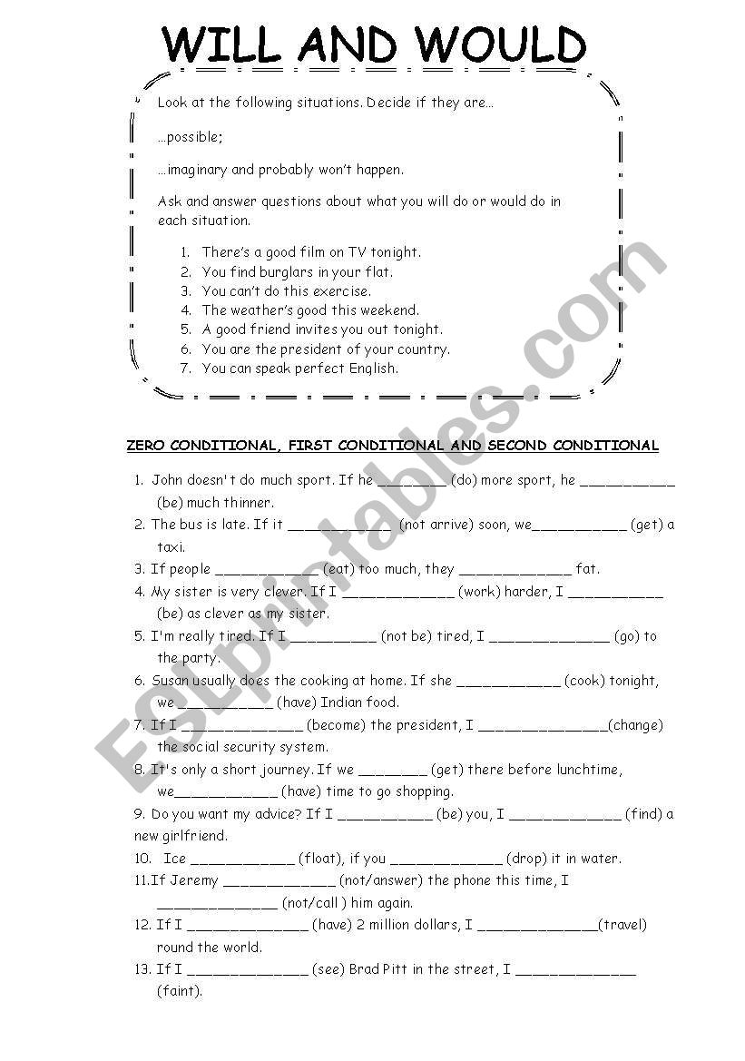 Zero, First and Second Conditional ESL worksheet by Natt_y