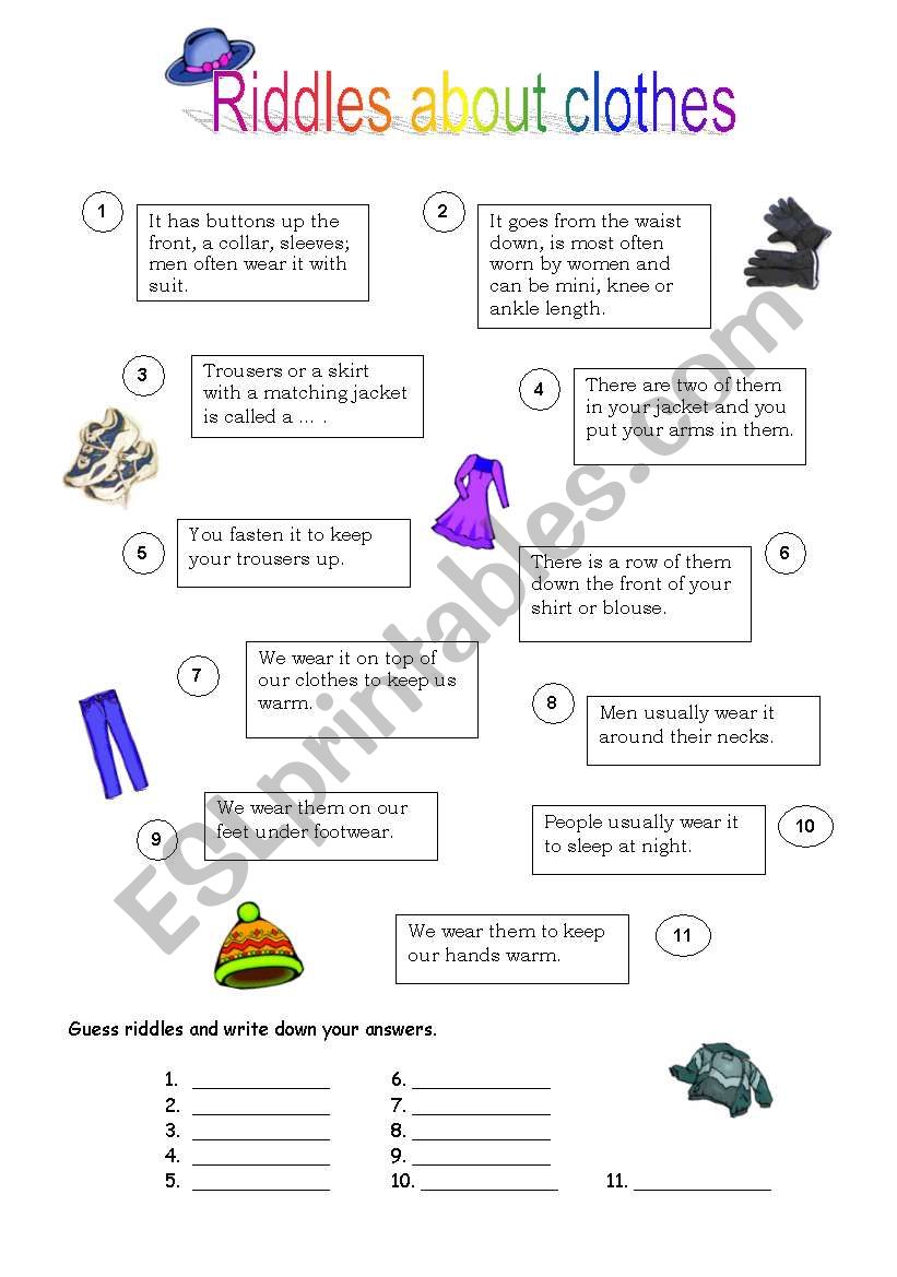 Riddles about clothes ESL worksheet by Natalis