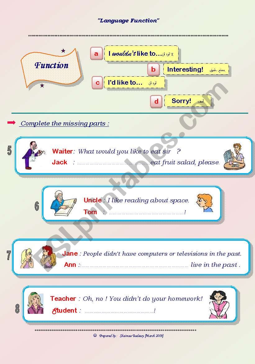 English worksheets Language Functions