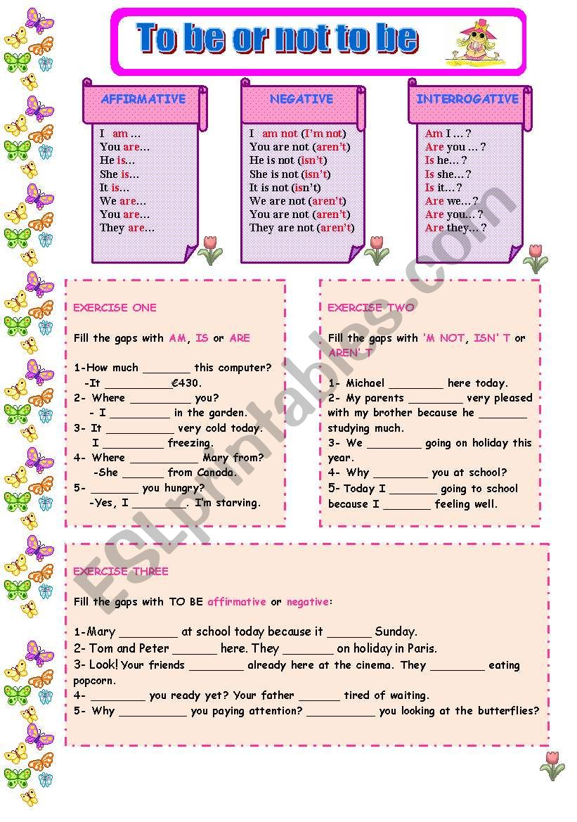 BE present simple (affirmative, negative and interrogative) ESL