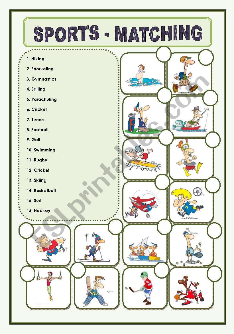 SPORTS MATCHING ESL worksheet by
