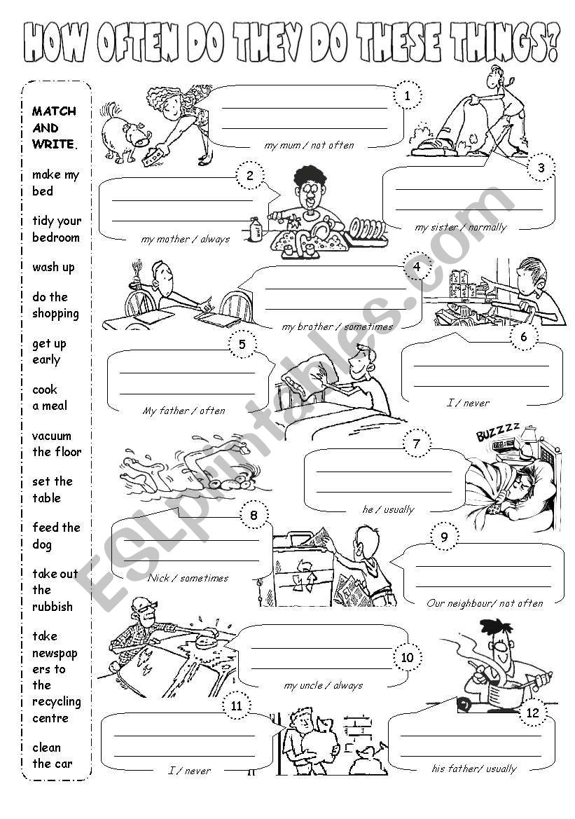 Frequency Adverbs And Household Chores Interactive Worksheet Images