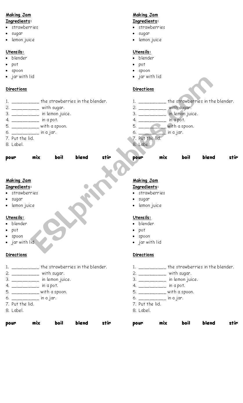 English worksheets Making jam