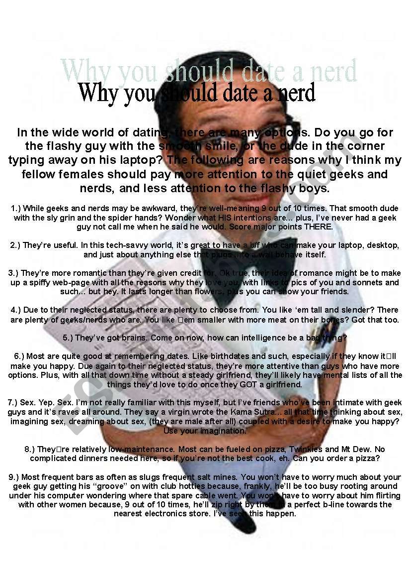 Why you should date a nerd ESL worksheet by isabella.bel