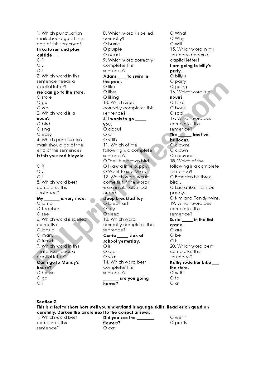 English worksheets Basic Grammar