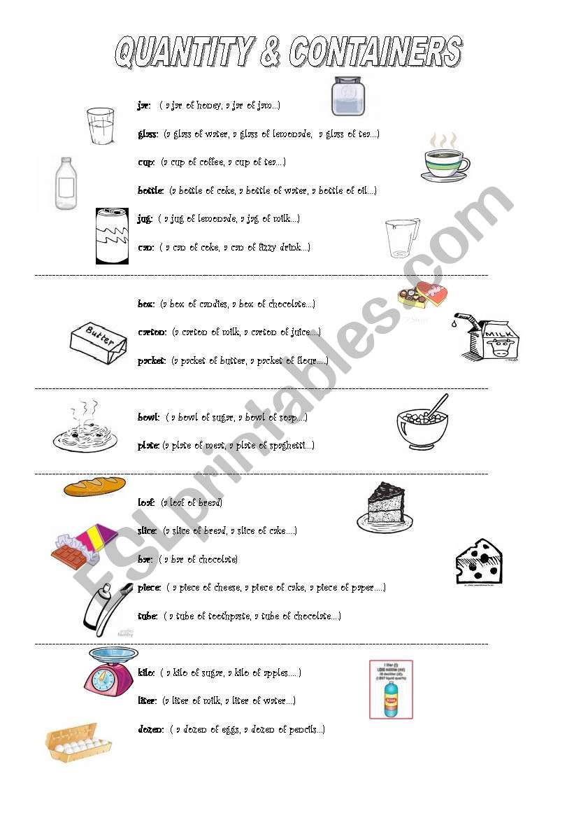 Quantity & Containers ESL worksheet by ayca1111