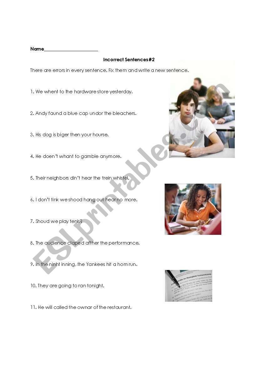 20 Incorrect Sentences To Correct Worksheets Coo Worksheets