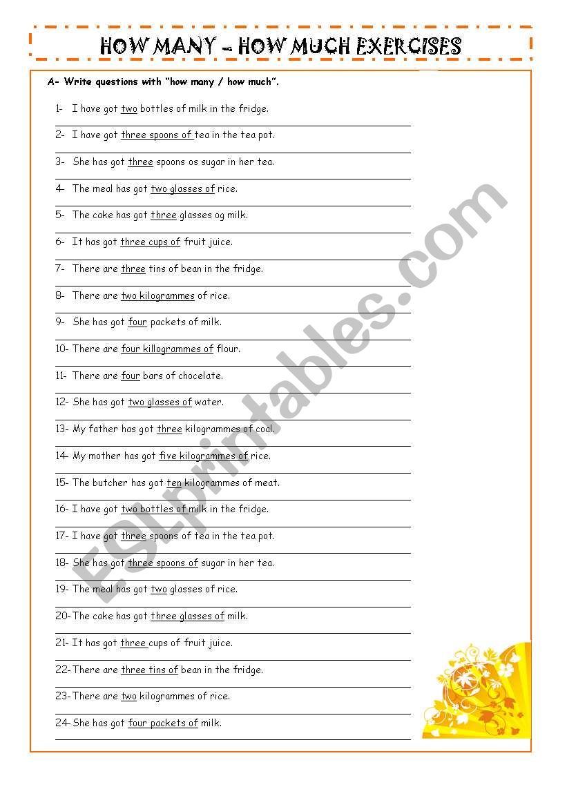 How many - How much Exercise - ESL worksheet by tubisch011