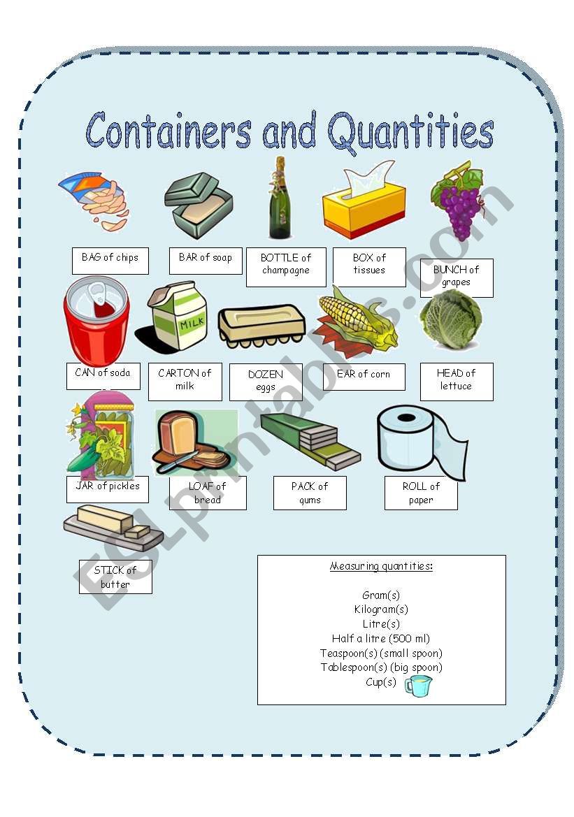 Containers and Quantities ESL worksheet by manonski (f)