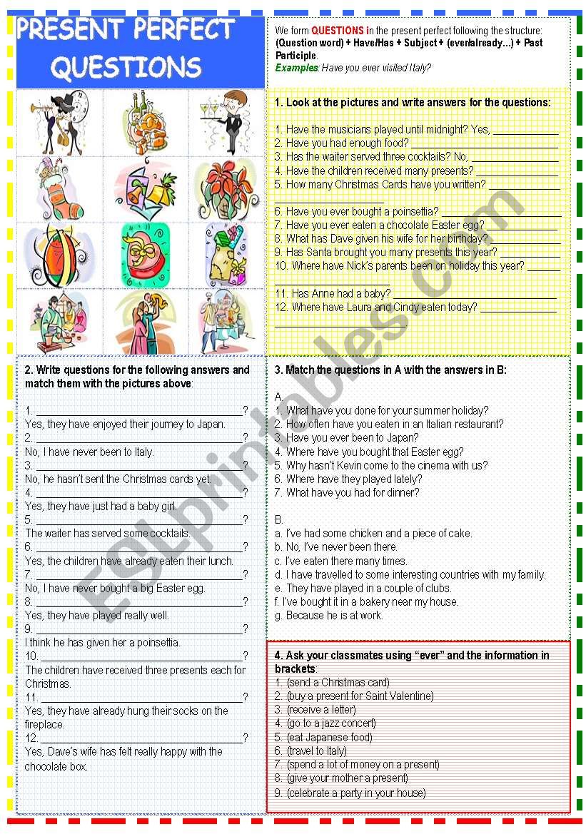 Present Perfect Questions ESL worksheet by Nuria08