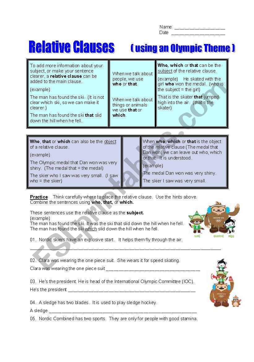 Relative Clauses Exercises and Answer Key ESL worksheet by dturner