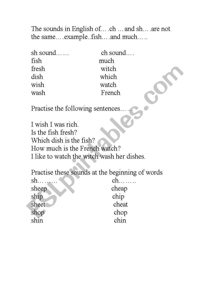 Sh and Ch Sounds ESL worksheet by bill24