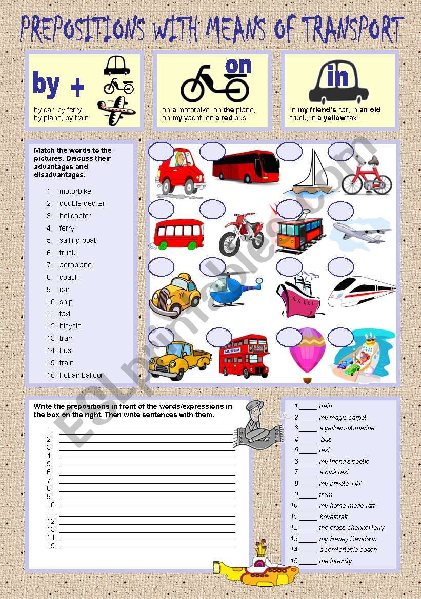 Prepositions With Means Of Transport - Esl Worksheet By Tecus