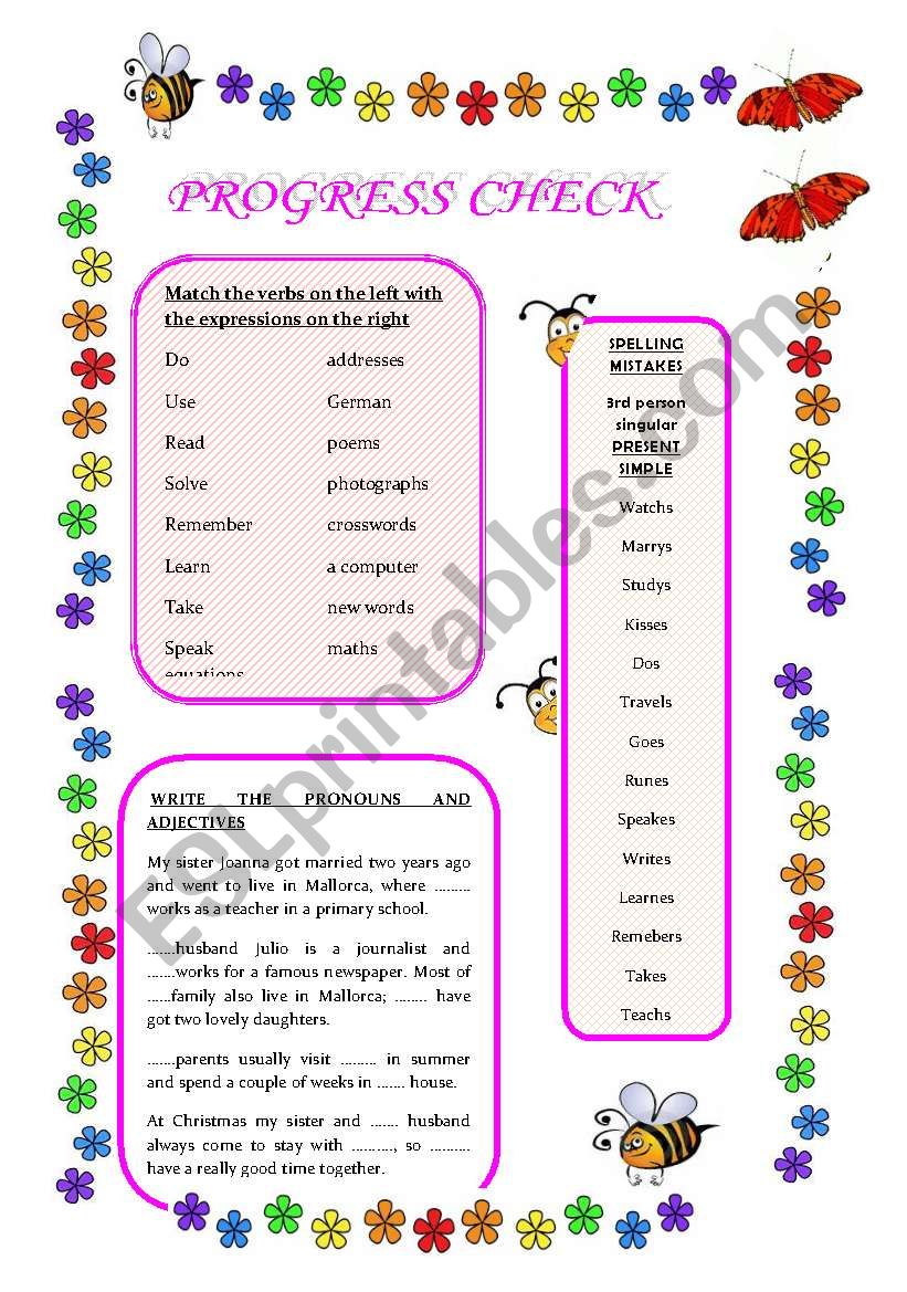 PROGRESS CHECK ESL worksheet by mariaah