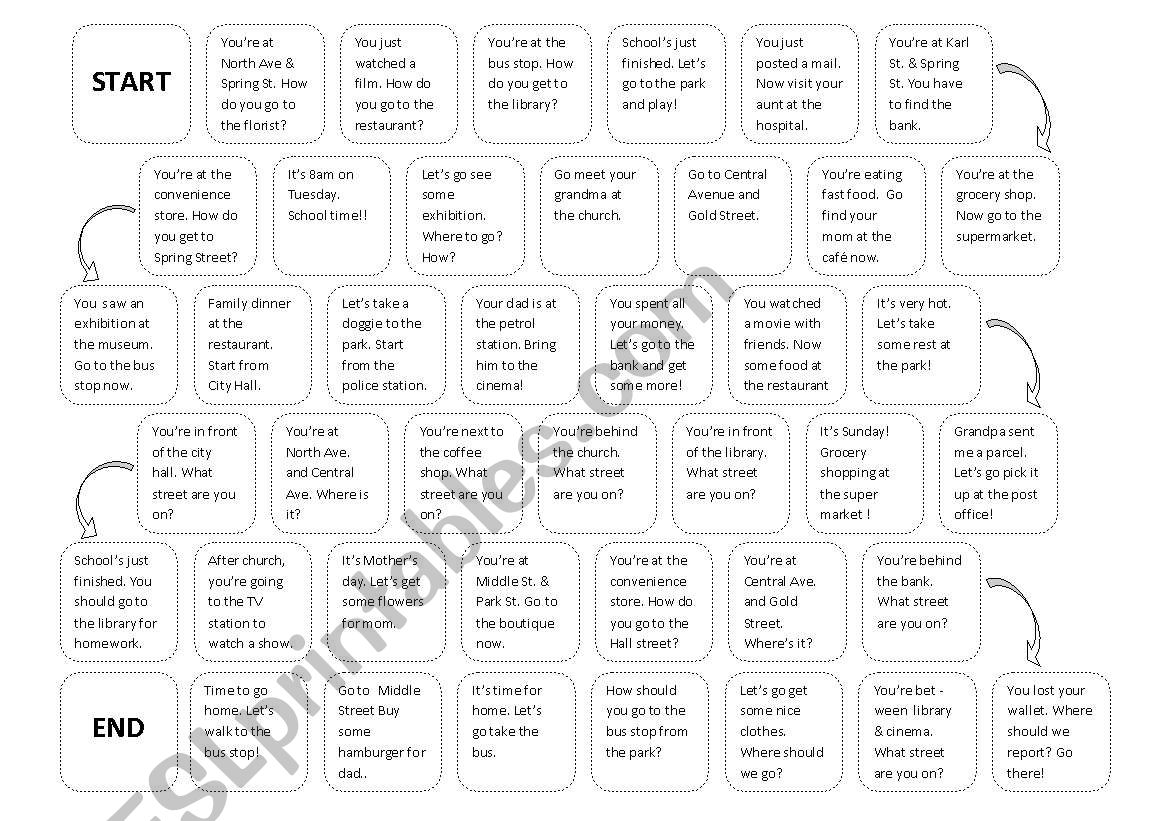 Board Game - Giving directions using a Town Map - ESL worksheet by libaed