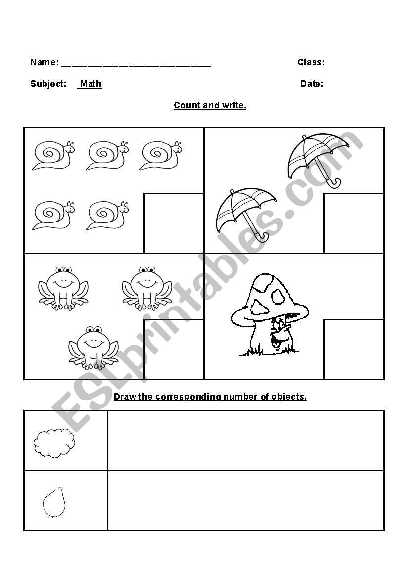 English worksheets Count And Write 1
