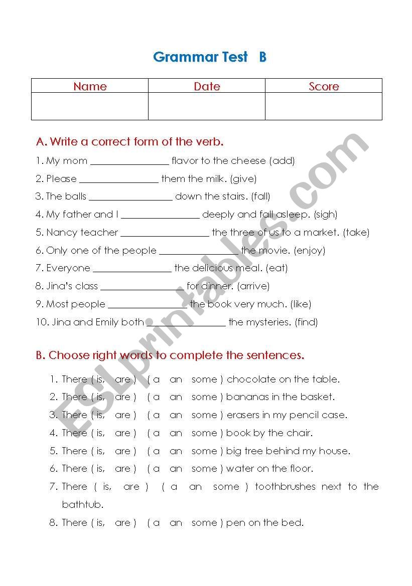 basic grammar test ESL worksheet by nalia73