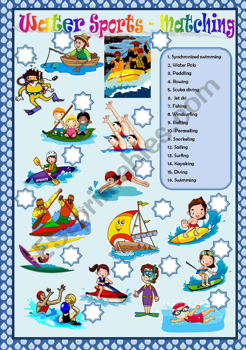 WATER SPORTS MATCHING ESL worksheet by