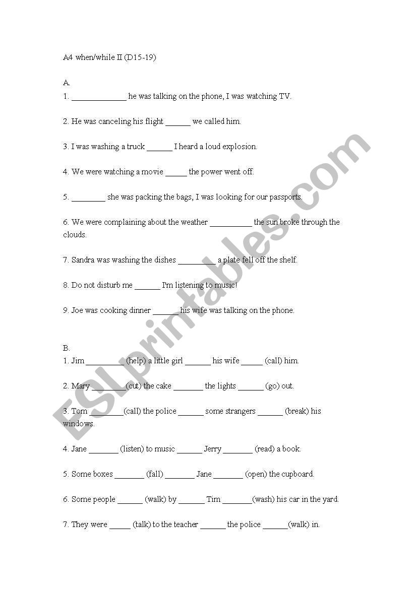 when/while worksheet - ESL worksheet by jazzwitchcat