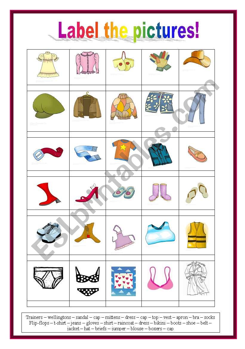 Labelling clothes ESL worksheet by sucarv