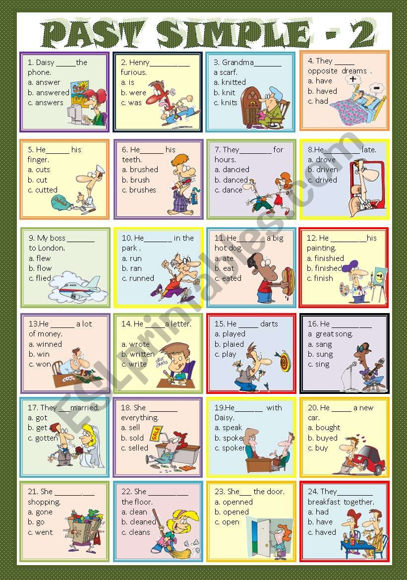 PAST SIMPLE 2 MULTIPLE CHOICE ESL worksheet by princesss