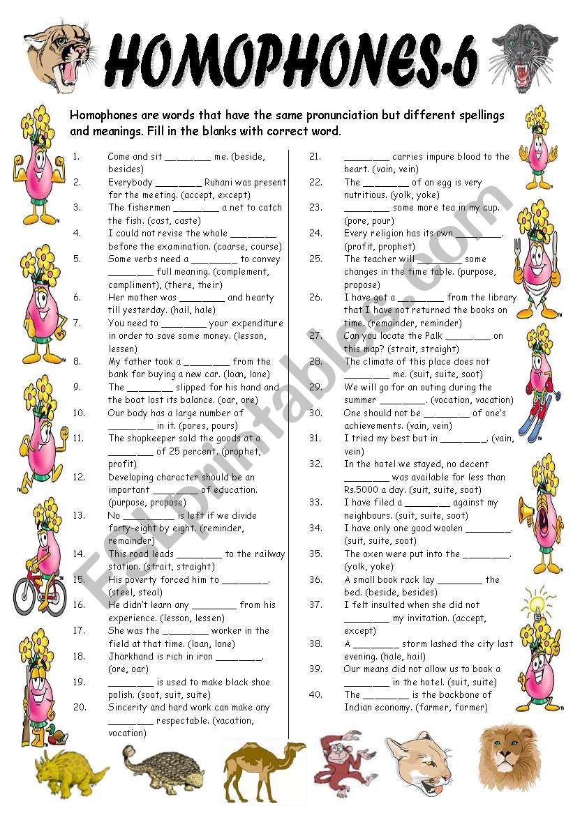 Homophones6 (Editable with Answer Key) ESL worksheet by vikral
