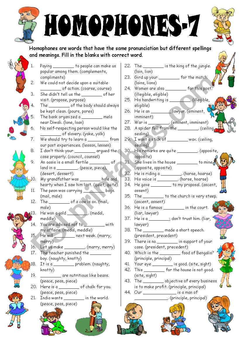 Homophones7 (Editable with Answer Key) ESL worksheet by