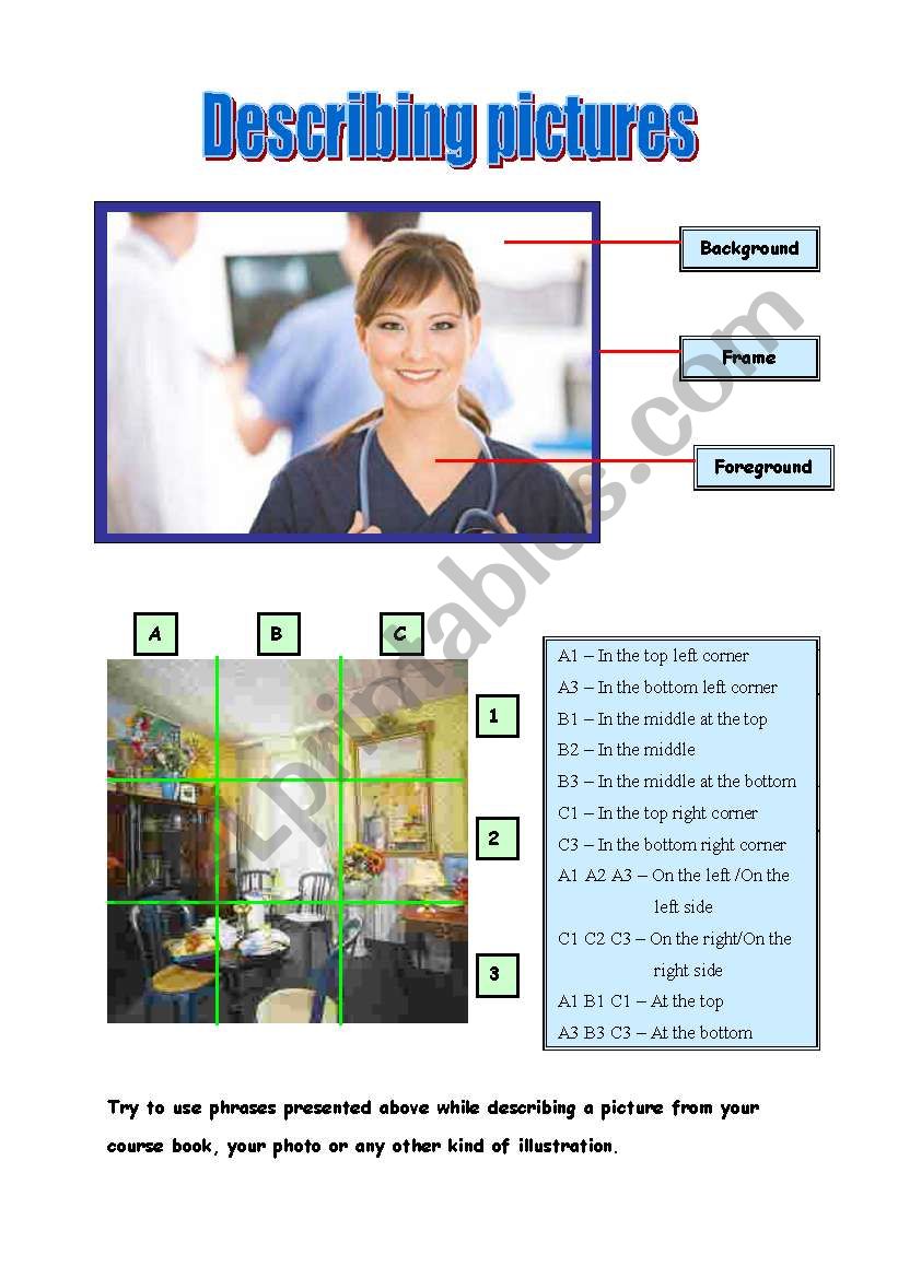 Describing picturesuseful expressions with examples ESL worksheet by