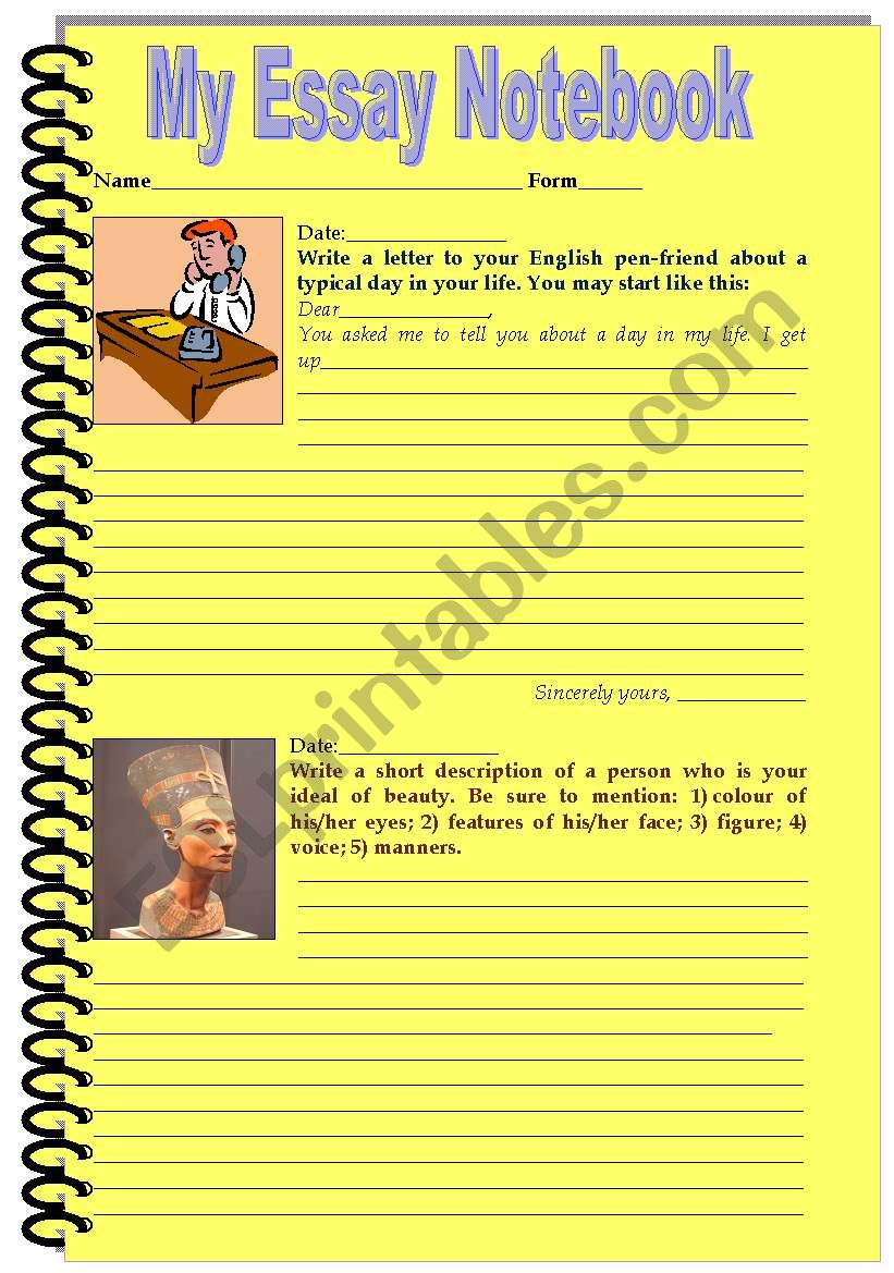 My Essay Notebook ESL worksheet by Natashenka