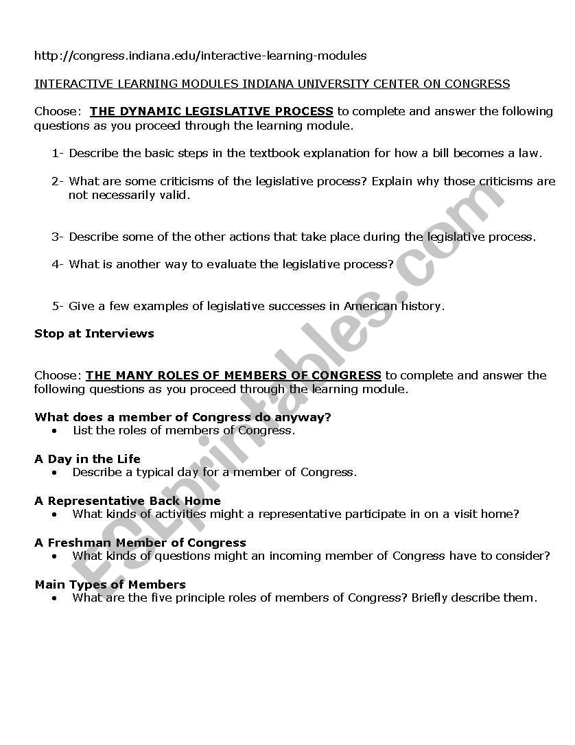 English worksheets CONGRESS INTERACTIVE LEARNING MODULE