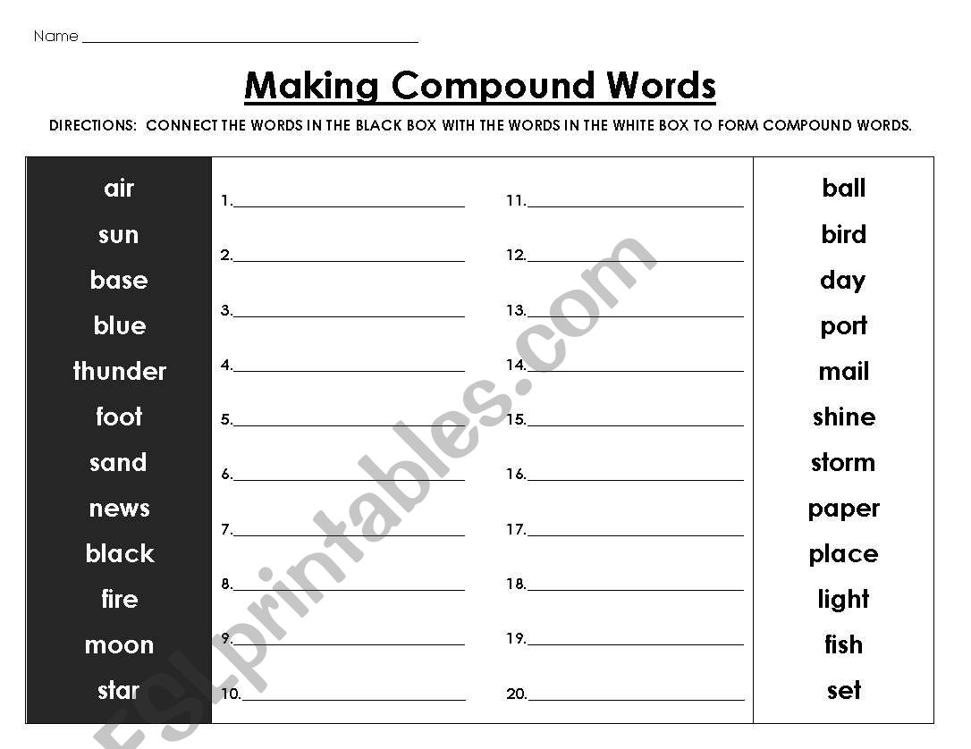 English worksheets Making Compound Words 2
