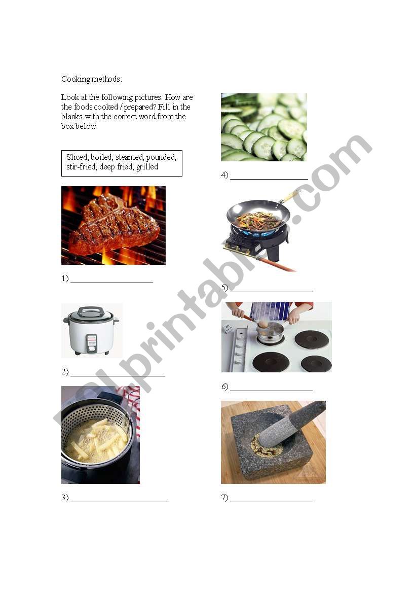 Cooking methods ESL worksheet by crabstix