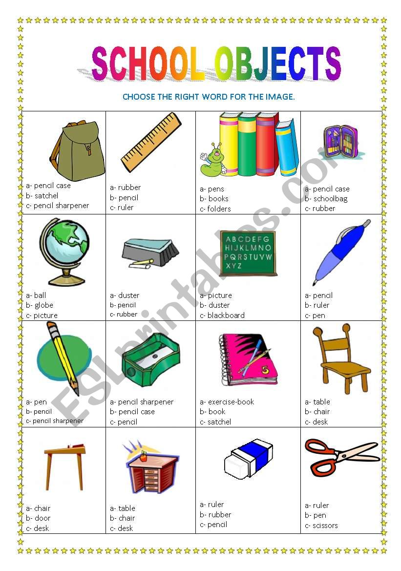 Classroom objects ESL worksheet by sandytita