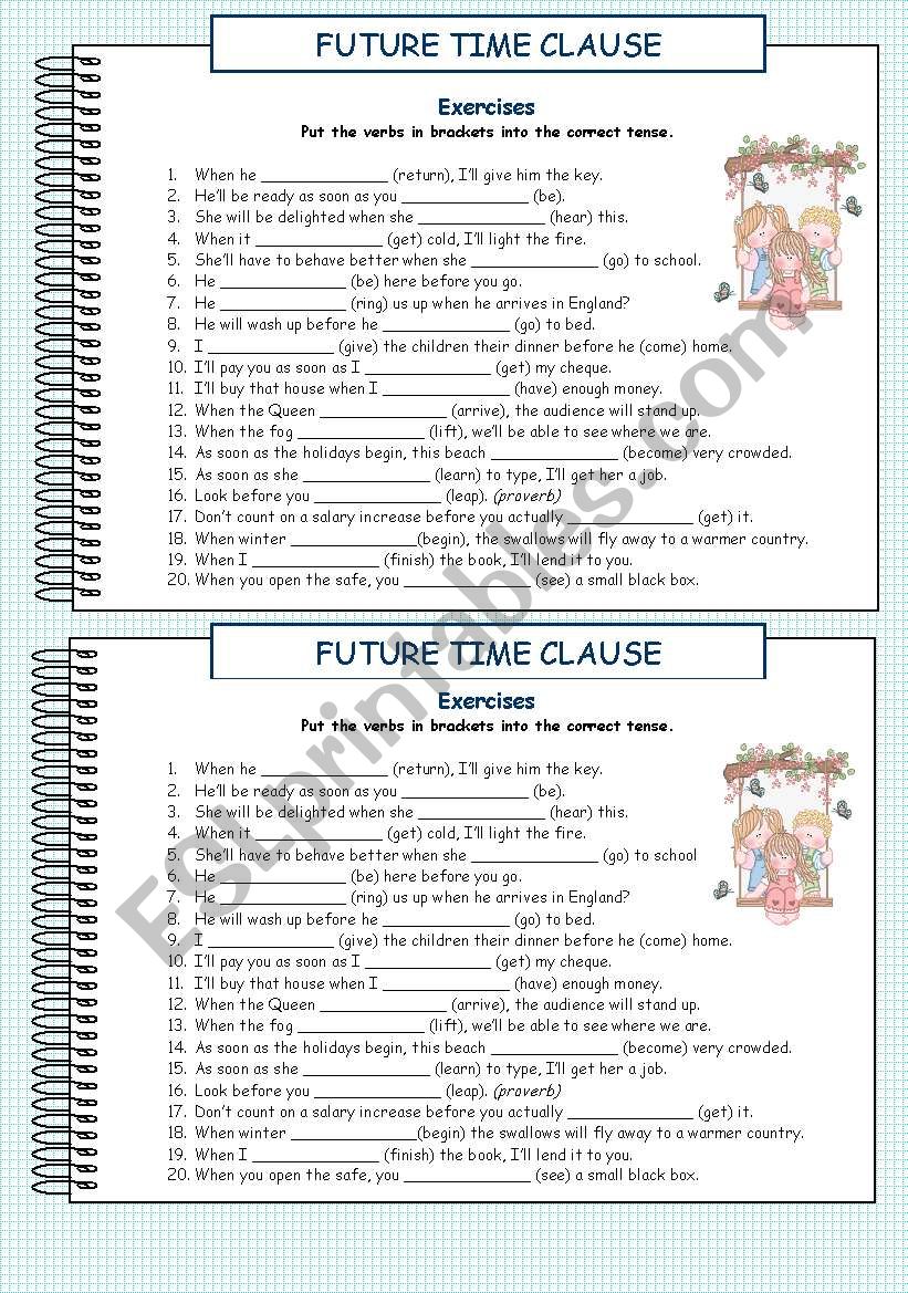 Future Time Clause 2. Exercises. With key. ESL worksheet by lenusik