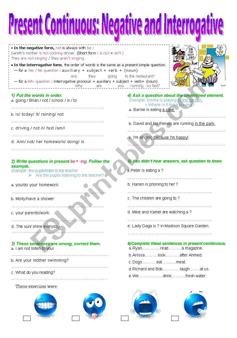 Present Continuous Negative and Interrogative Form. Lesson + exercises