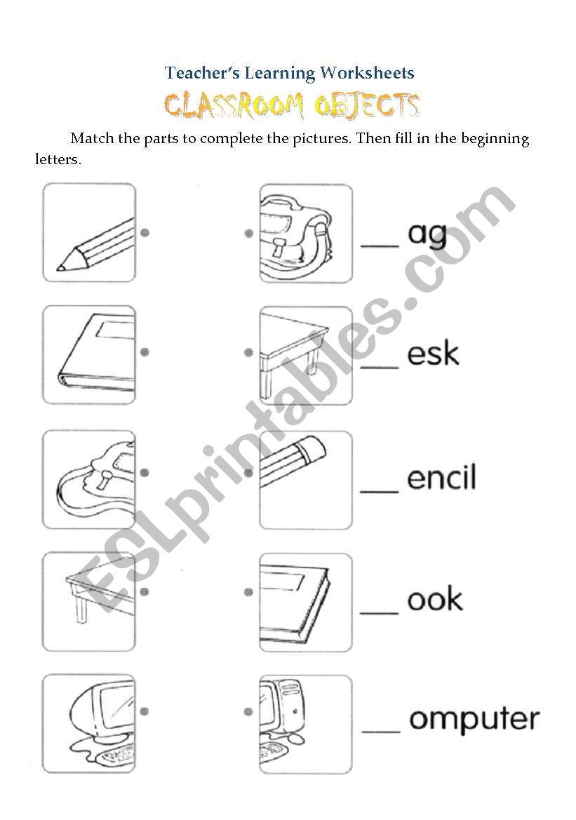 classroom objects ESL worksheet by marshy25