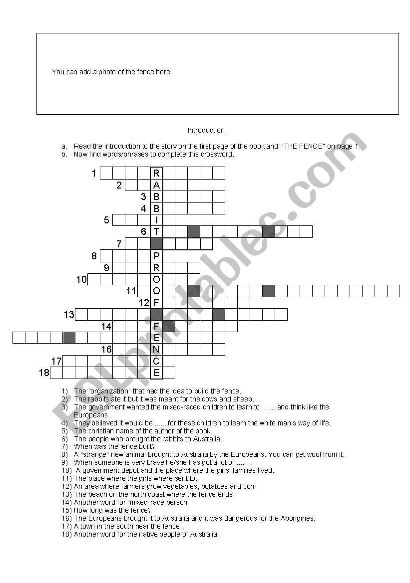English worksheets RabbitProof Fence Introduction