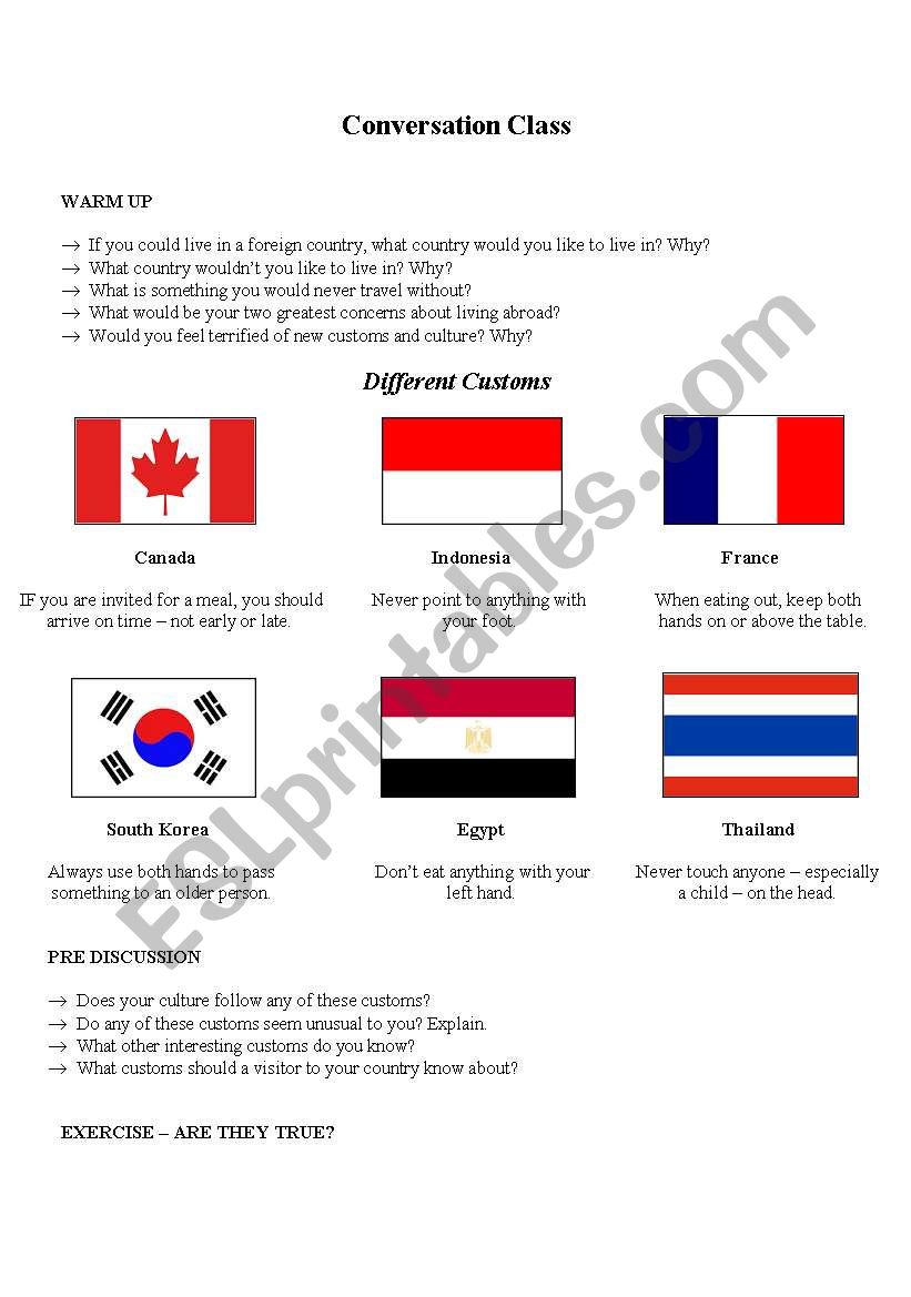 Different Customs ESL worksheet by ciellila