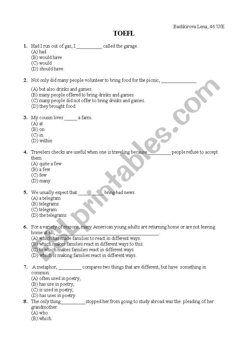 toefl exercises printable That are Sly Roy Blog