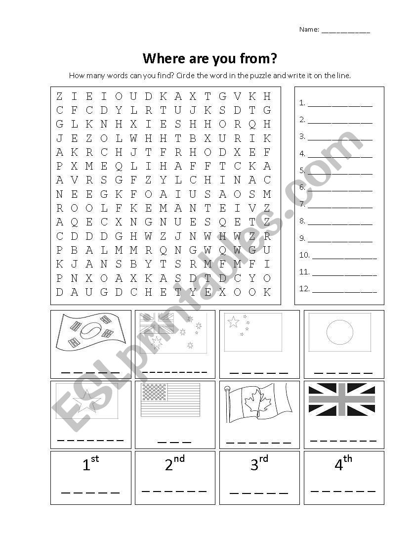 Country Names Puzzle ESL worksheet by anniebananie