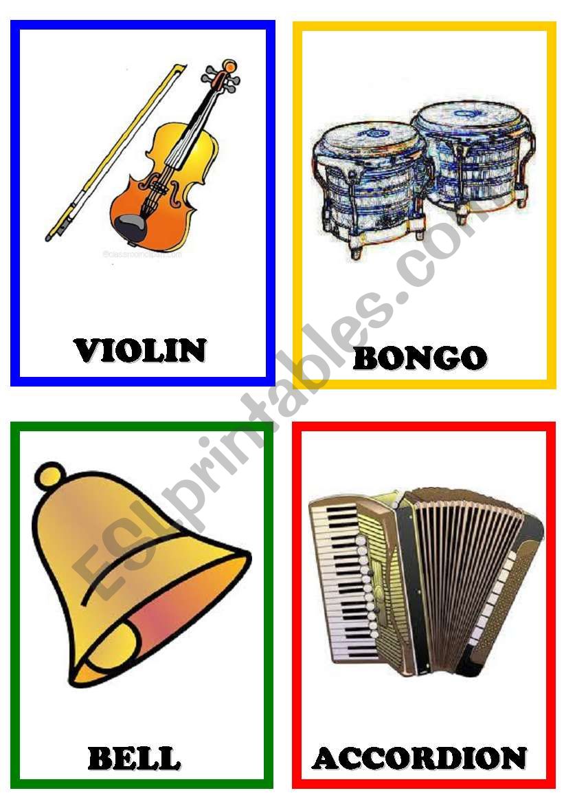Instruments flashcards 1/2 ESL worksheet by letslearn50