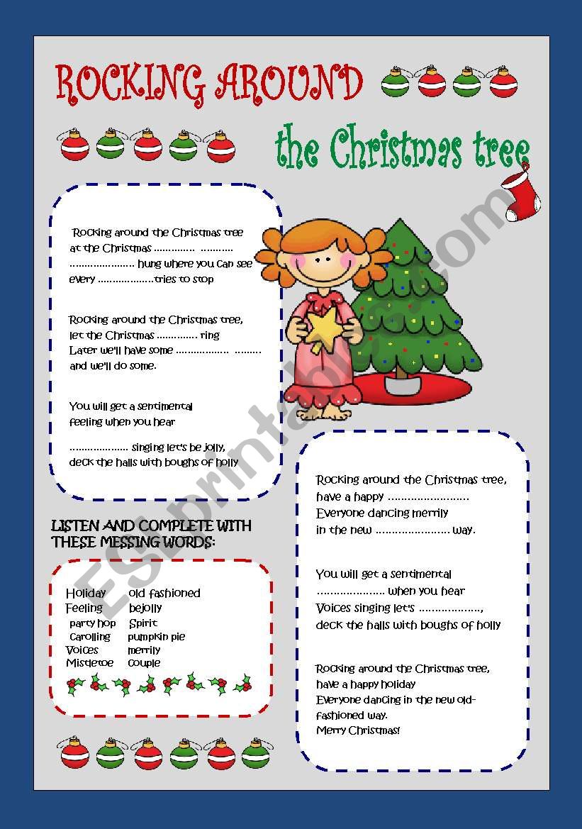 Words To Rockin Around The Christmas Tree Rocking around the Christmas tree ESL worksheet by rachelnoval